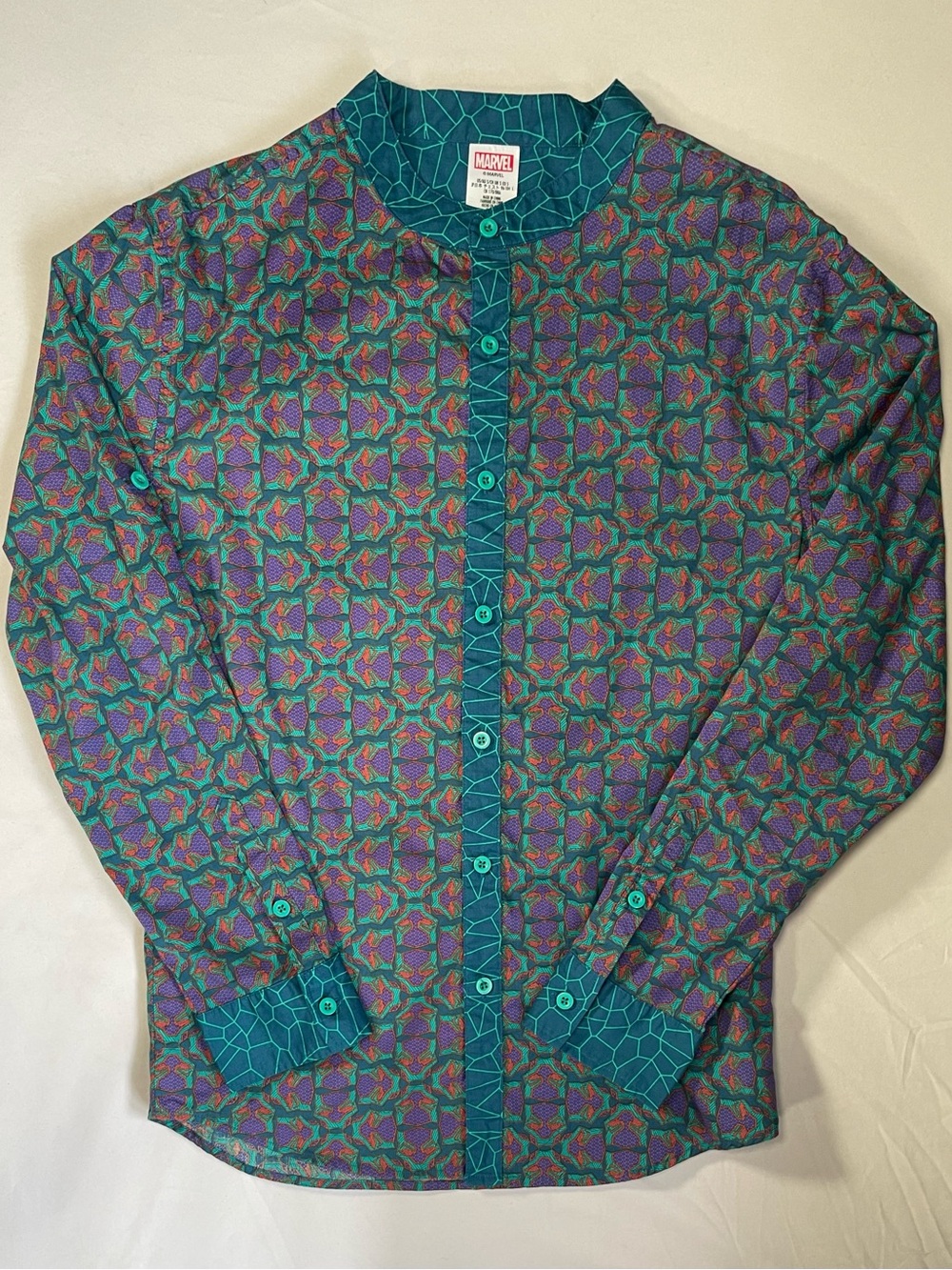 Disney Parks Marvel Black Panther Geometric Mandarin Collar Shirt Mens Small